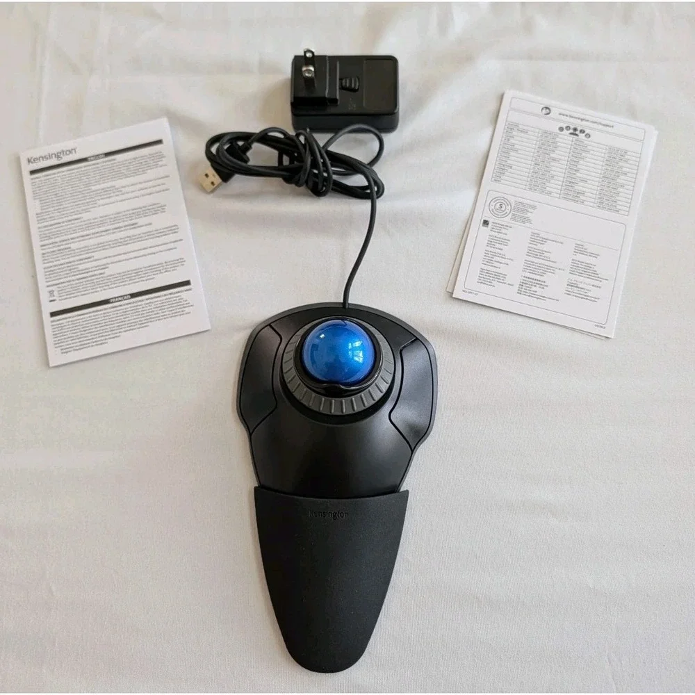 Kensington Orbit Trackball Mouse with Scroll Ring Wired USB Blue Ball K72337